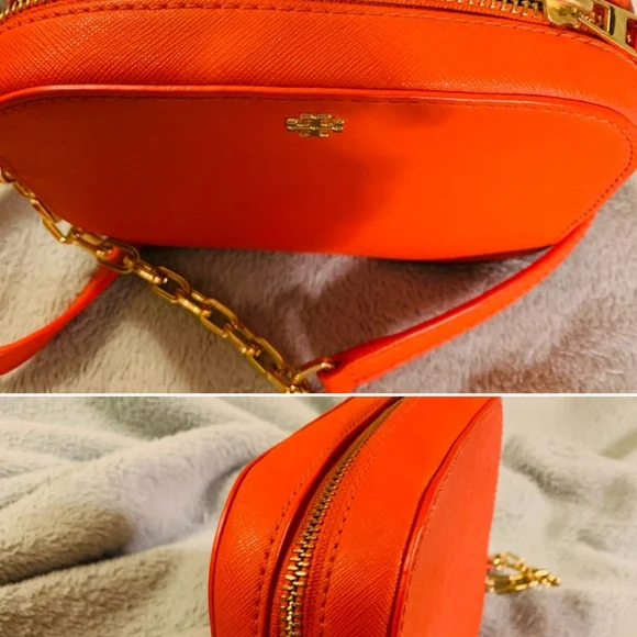 AUTHENTIC 🔥 Orange Tory Burch Crossbody with Gold Chain Stap - Picture 3 of 4